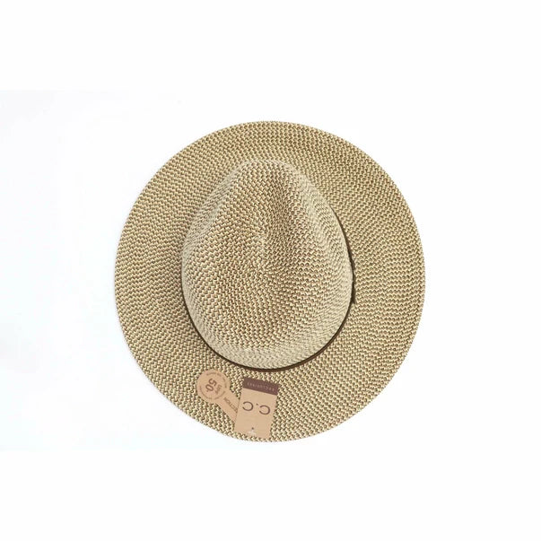 Two Tone Panama Hat with Suede Band Trim ST809