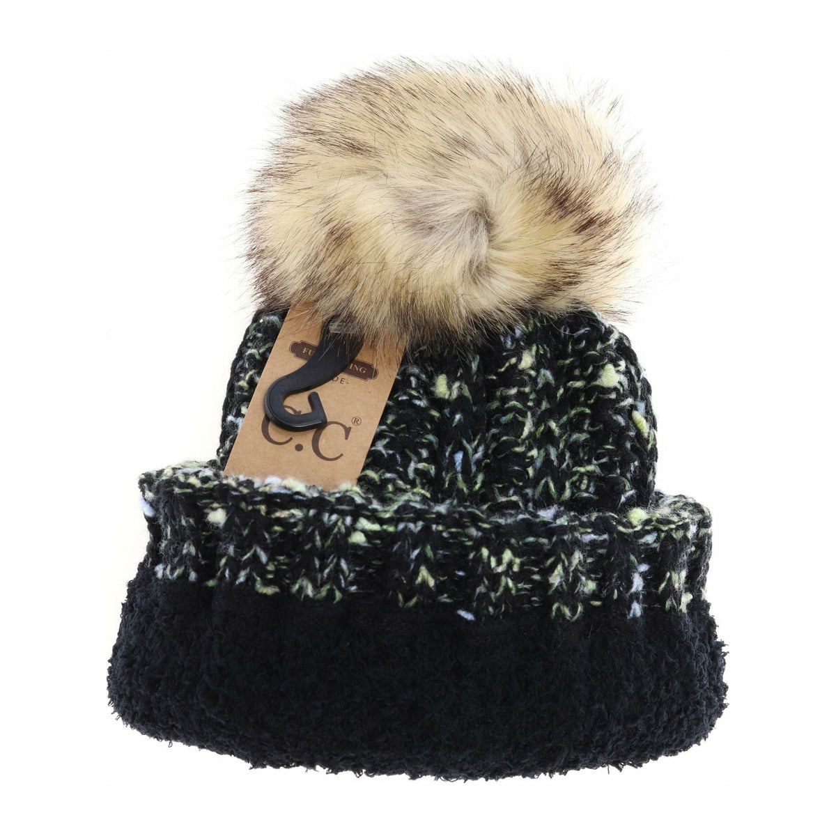 Fuzzy Lined Confetti Knit Fur Pom CC Beanie YJ823