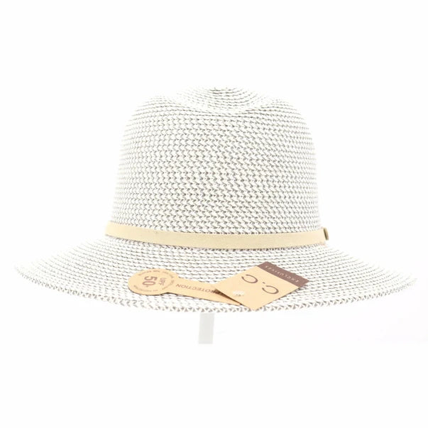 Two Tone Panama Hat with Suede Band Trim ST809