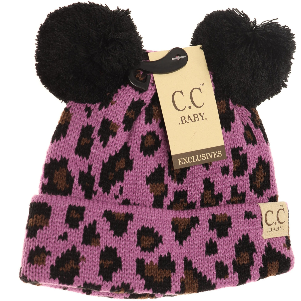 Baby Leopard Double Pom Beanie BABY80POMPOM