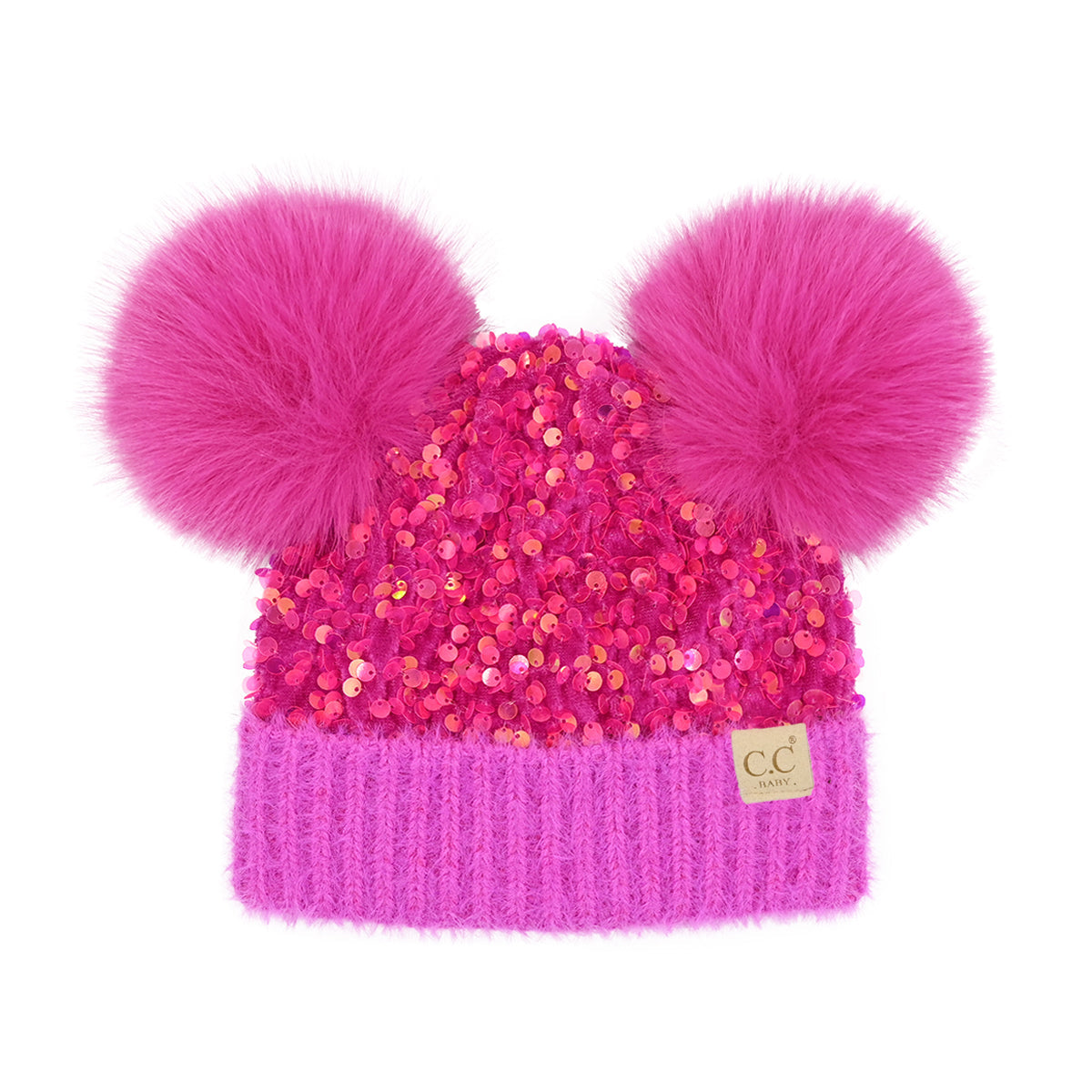 BABY Cluster Sequin Faux Fur Double Pom C.C Beanie BBHTE0012