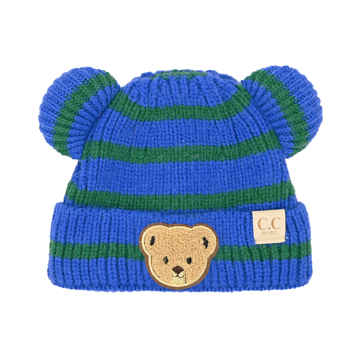 BABY Striped Teddy Bear Double Pom C.C Beanie BBHTS4428