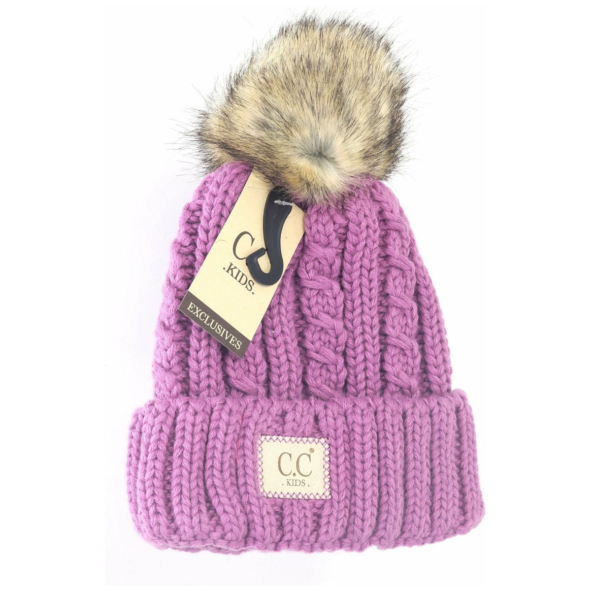 KIDS Cable Ribbed Fur Pom Beanie KIDS2031