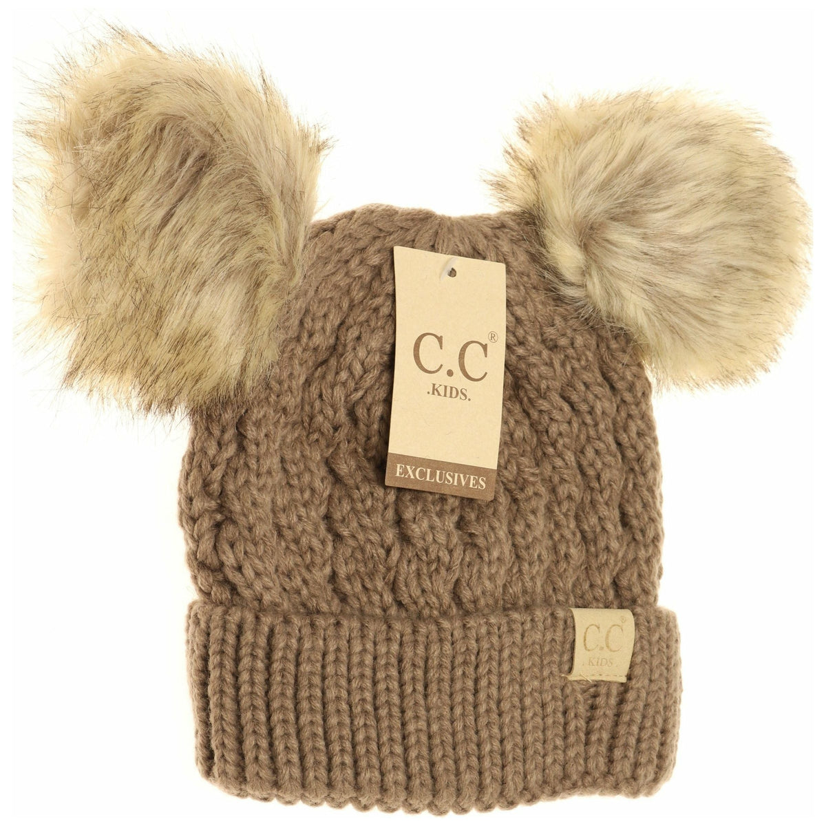 KIDS Cable Knit Double Fur Pom Beanie KIDS2055