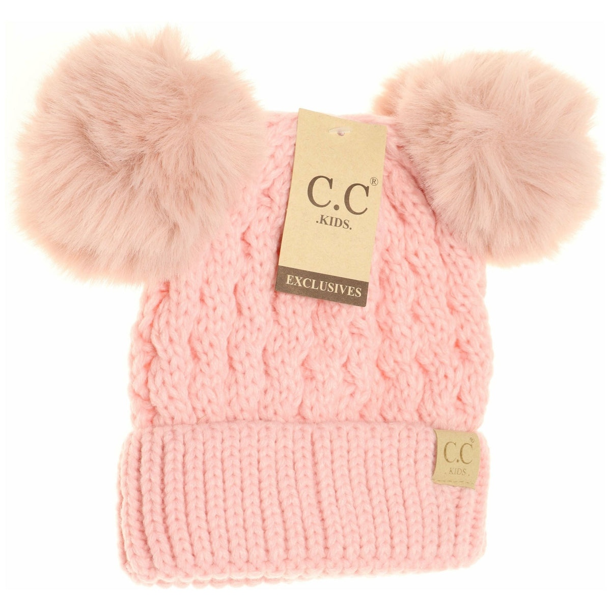 KIDS Cable Knit Double Matching Pom Beanie KIDS2055-S