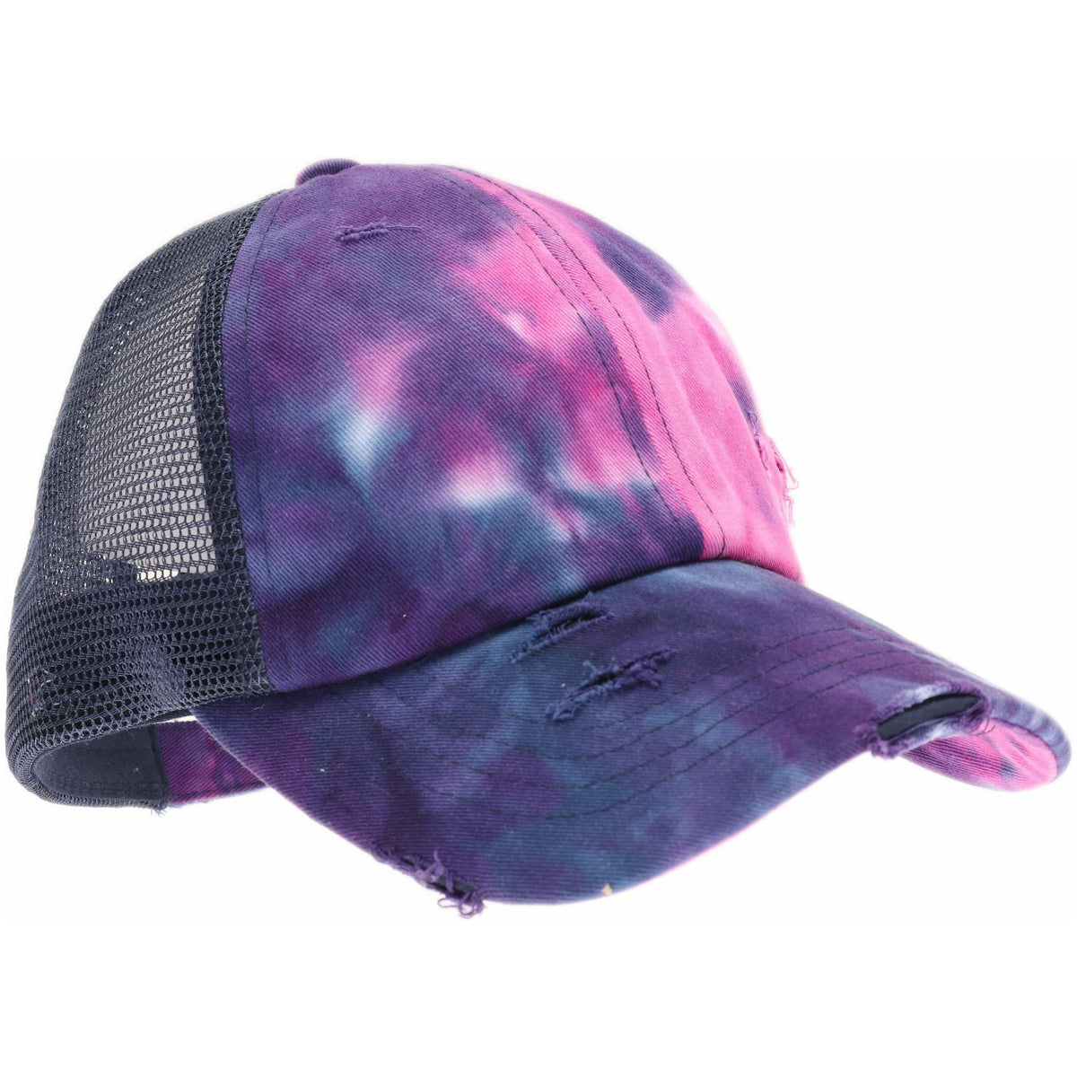 Tie Dye Criss-Cross Mesh High Ponytail CC Ball Cap BT924