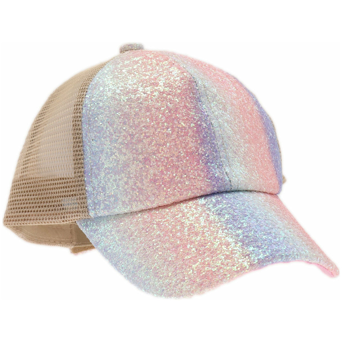 KIDS Glitter Ombre Criss-Cross High Ponytail CC Ball Cap KIDSBT931