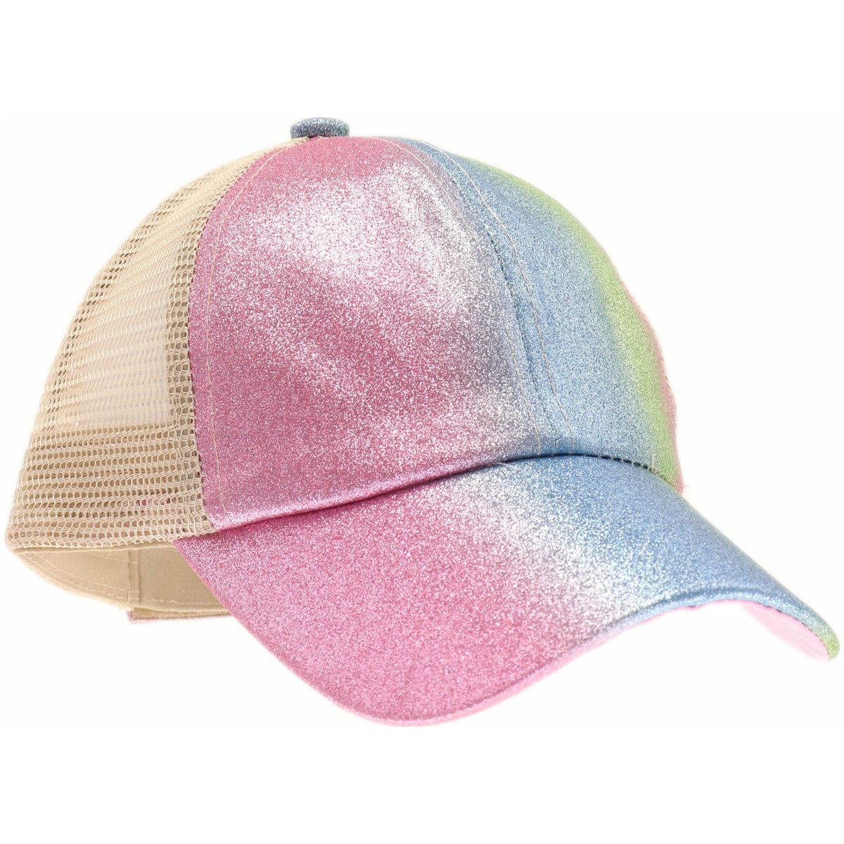 KIDS Shimmer Glitter Ombre Criss-Cross High Ponytail CC Ball Cap KIDSBT932