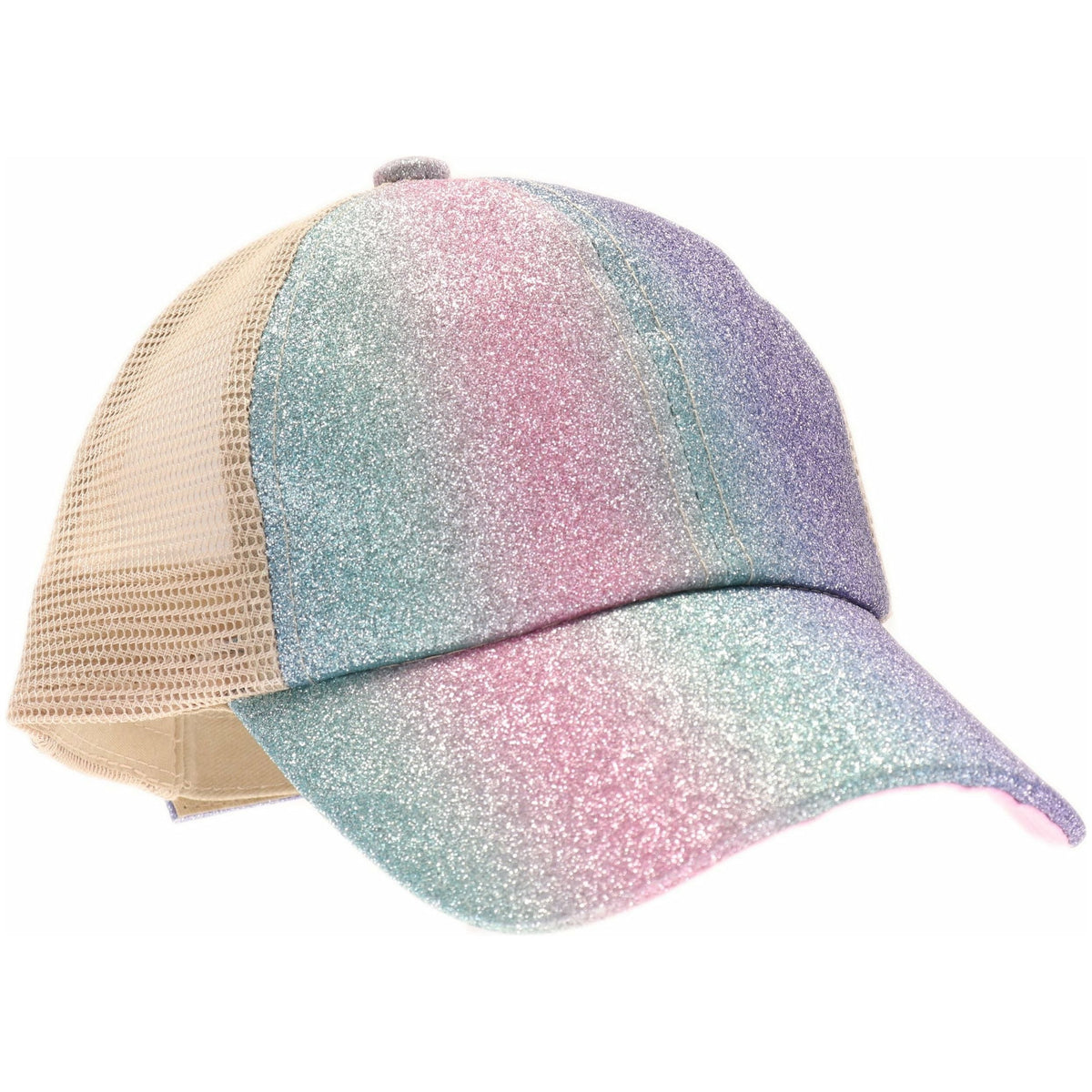 KIDS Shimmer Glitter Ombre Criss-Cross High Ponytail CC Ball Cap KIDSBT932