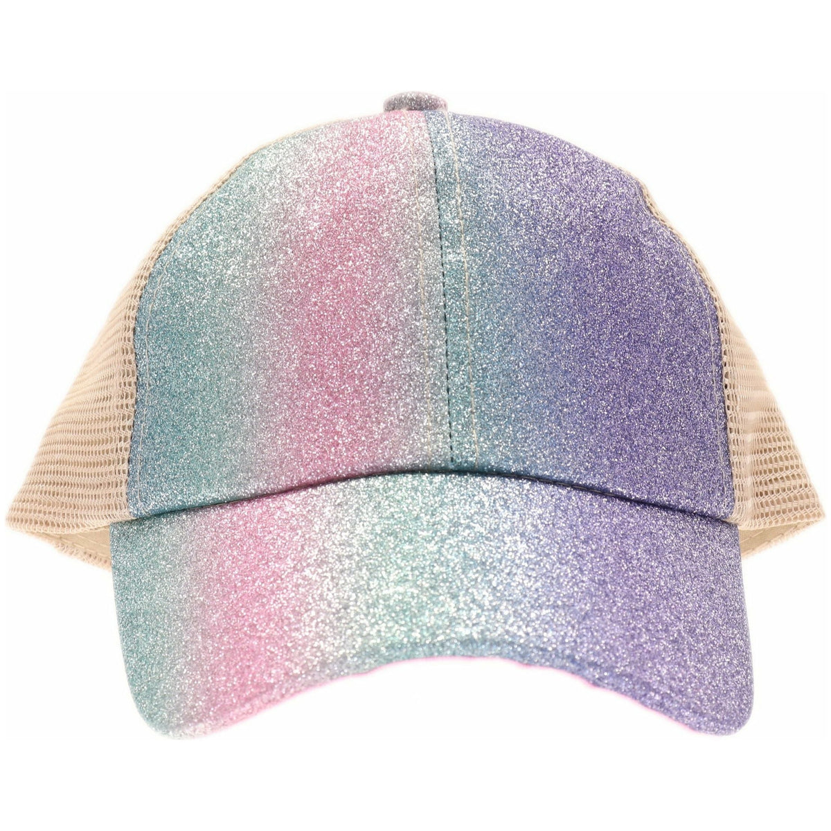 KIDS Shimmer Glitter Ombre Criss-Cross High Ponytail CC Ball Cap KIDSBT932