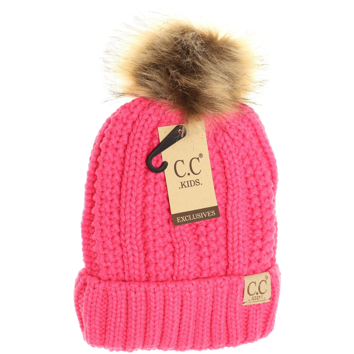 Kids Fuzzy Lined Fur Pom CC Beanie YJ820KIDS