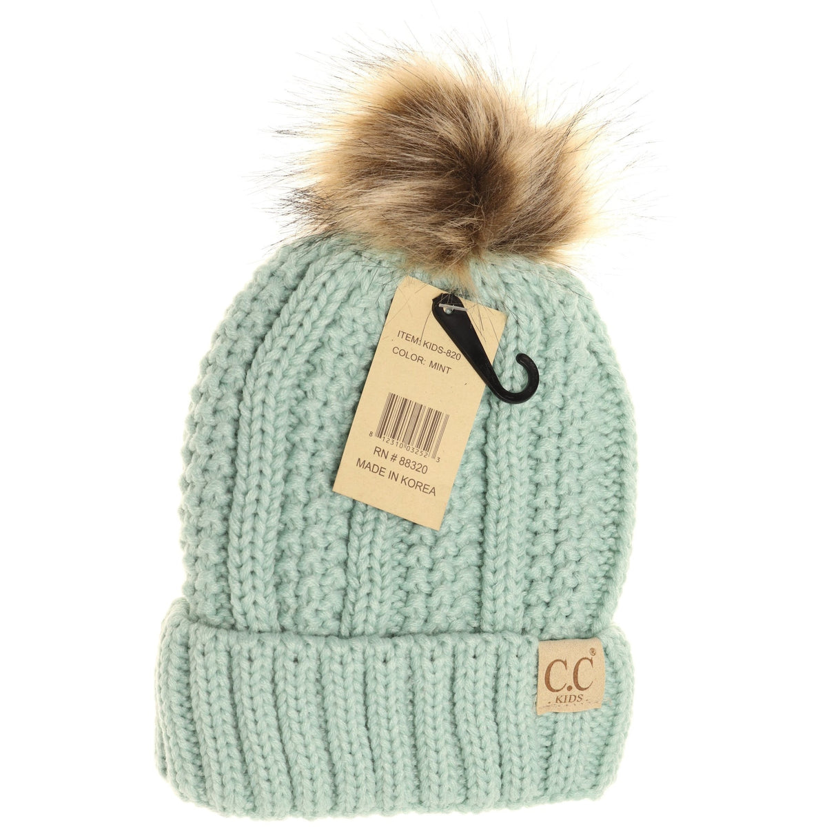 Kids Fuzzy Lined Fur Pom CC Beanie YJ820KIDS