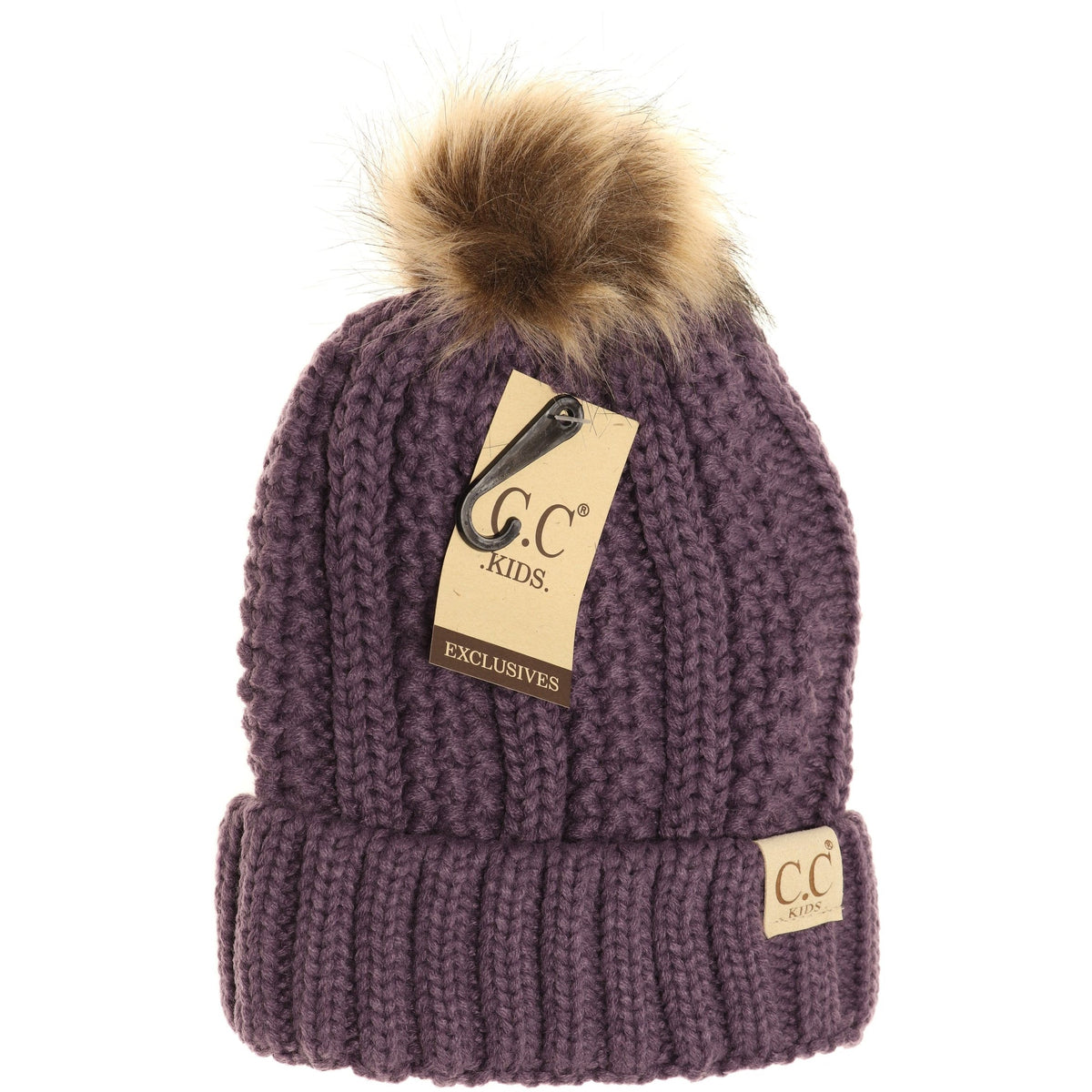 Kids Fuzzy Lined Fur Pom CC Beanie YJ820KIDS