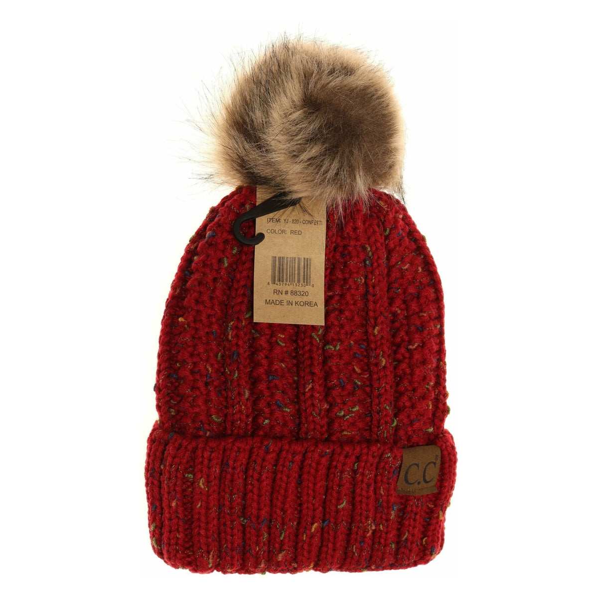 Fuzzy Lined Flecked Fur Pom CC Beanie YJ820CONFETTI