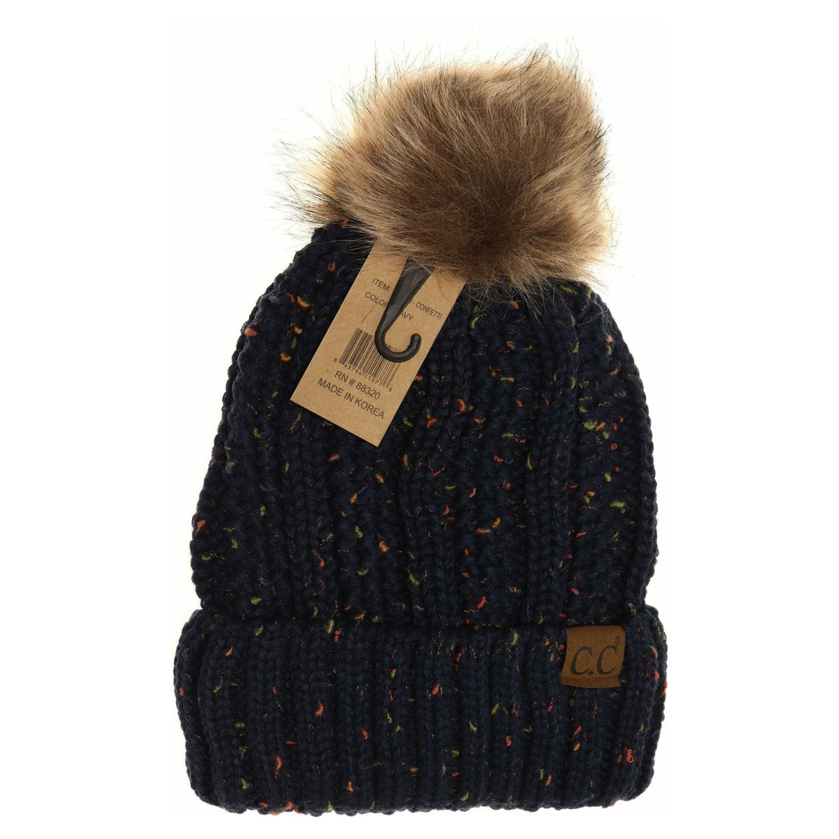 Fuzzy Lined Flecked Fur Pom CC Beanie YJ820CONFETTI