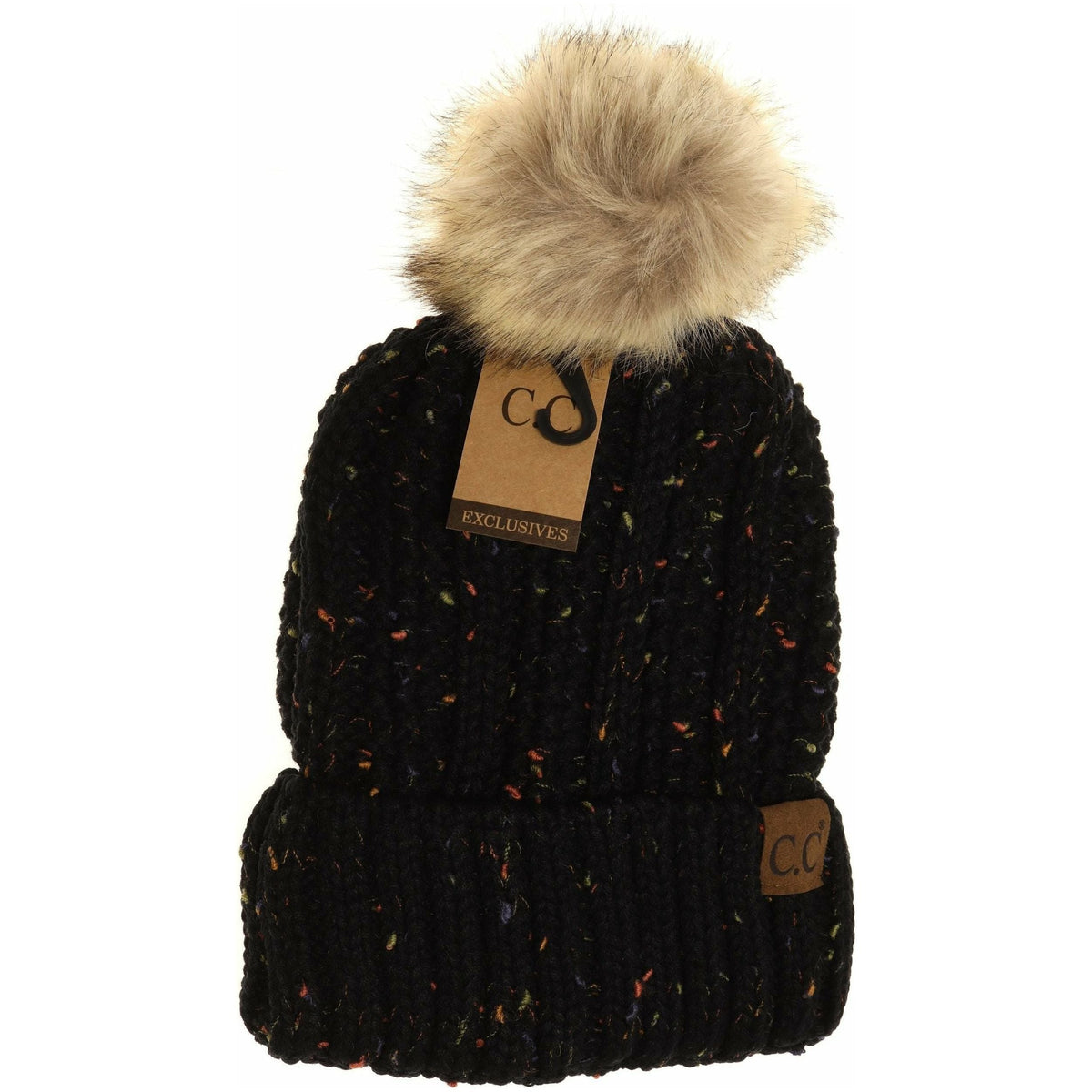 Fuzzy Lined Flecked Fur Pom CC Beanie YJ820CONFETTI