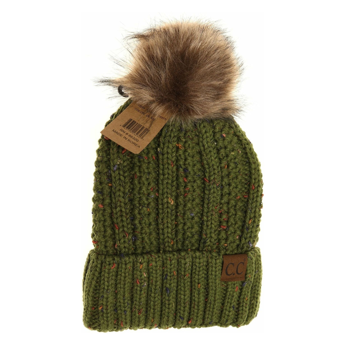 Fuzzy Lined Flecked Fur Pom CC Beanie YJ820CONFETTI