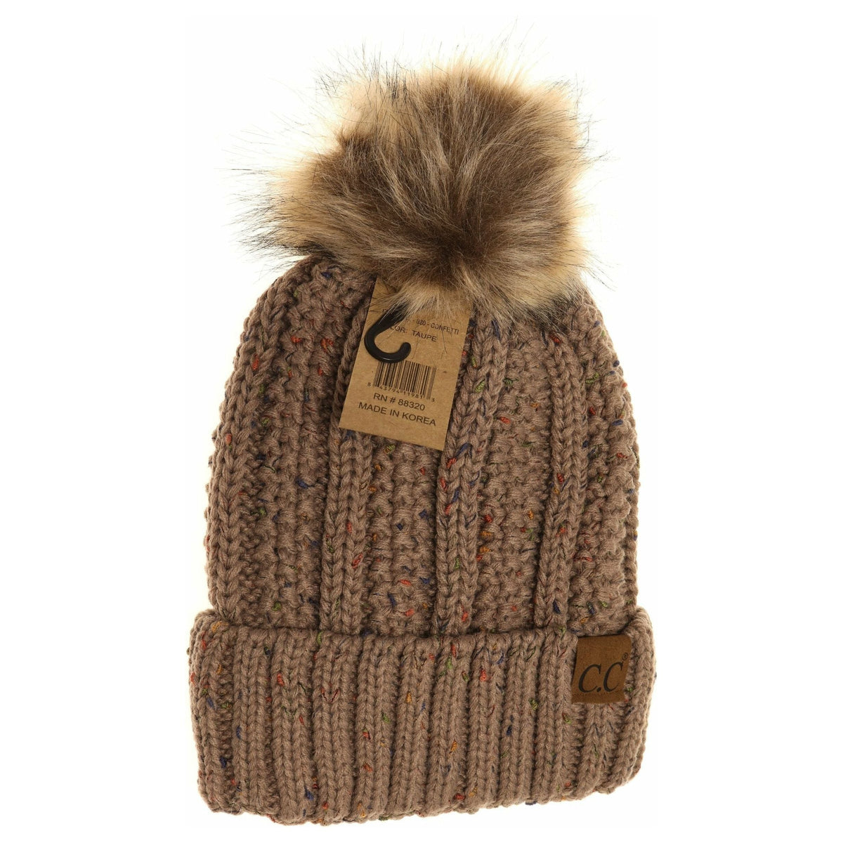 Fuzzy Lined Flecked Fur Pom CC Beanie YJ820CONFETTI