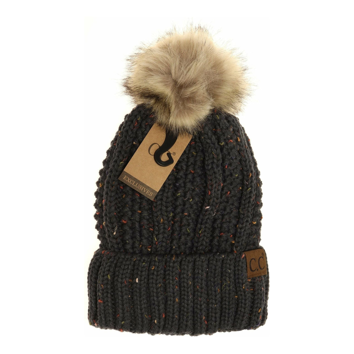 Fuzzy Lined Flecked Fur Pom CC Beanie YJ820CONFETTI