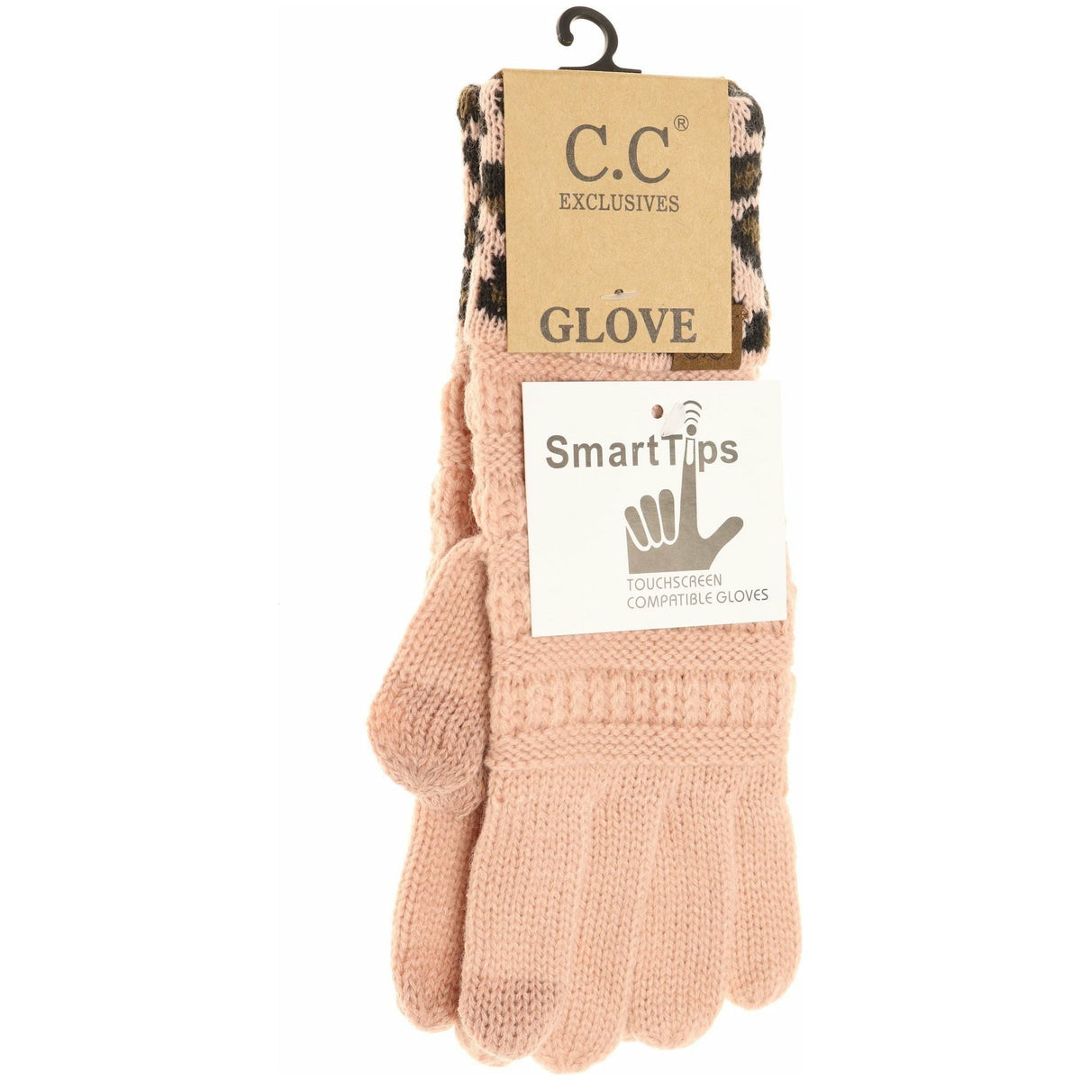 Solid Cable Knit Leopard Cuff CC Gloves G80