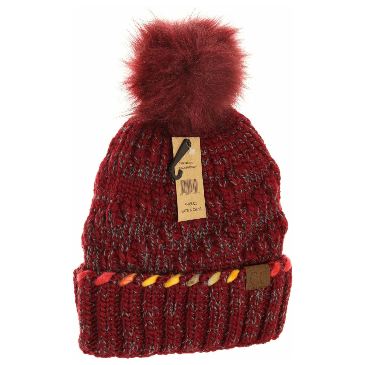 Fuzzy Lined Ombre Thread Accent Pom CC Beanie HAT1826