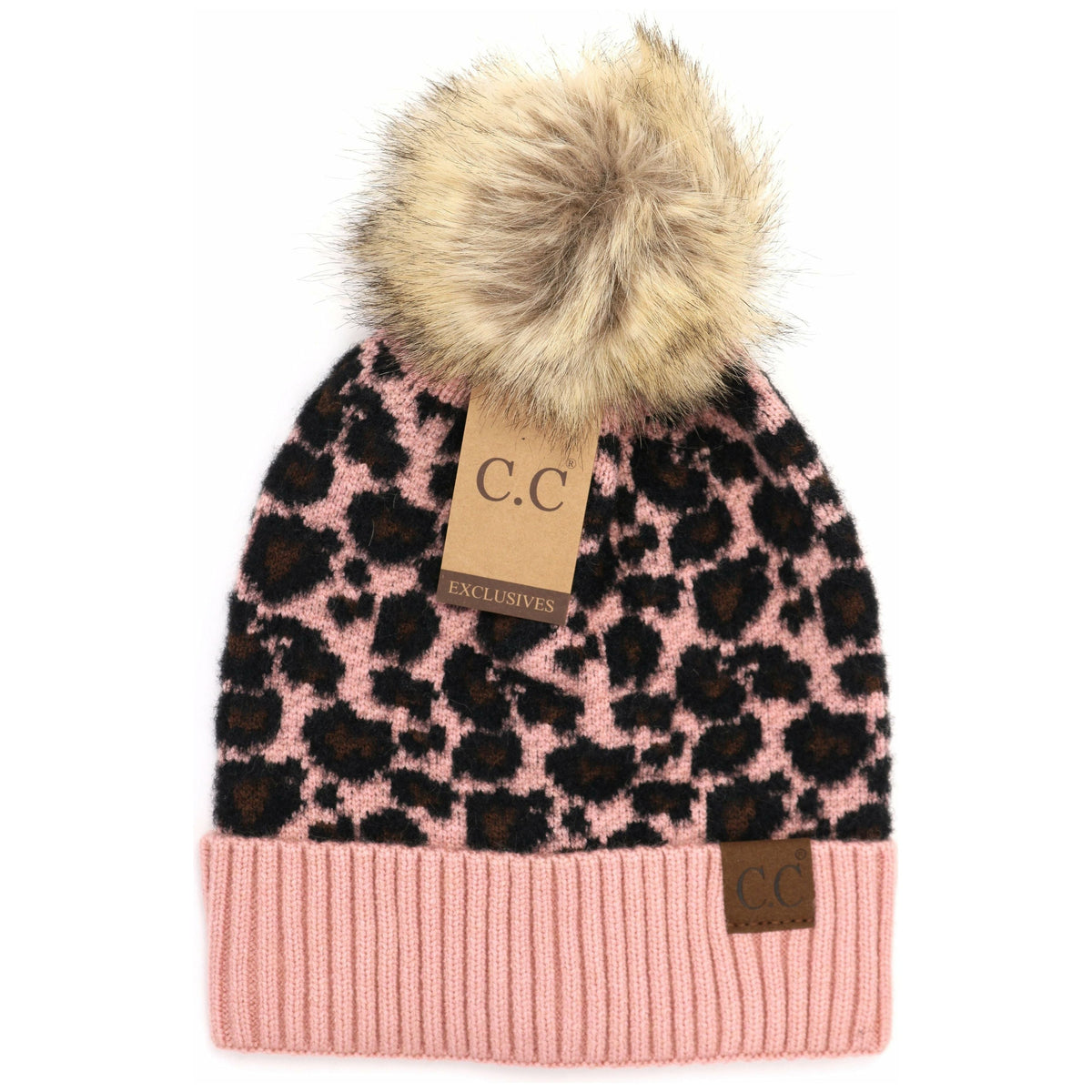 Animal Print Fur Pom CC Beanie HAT2315