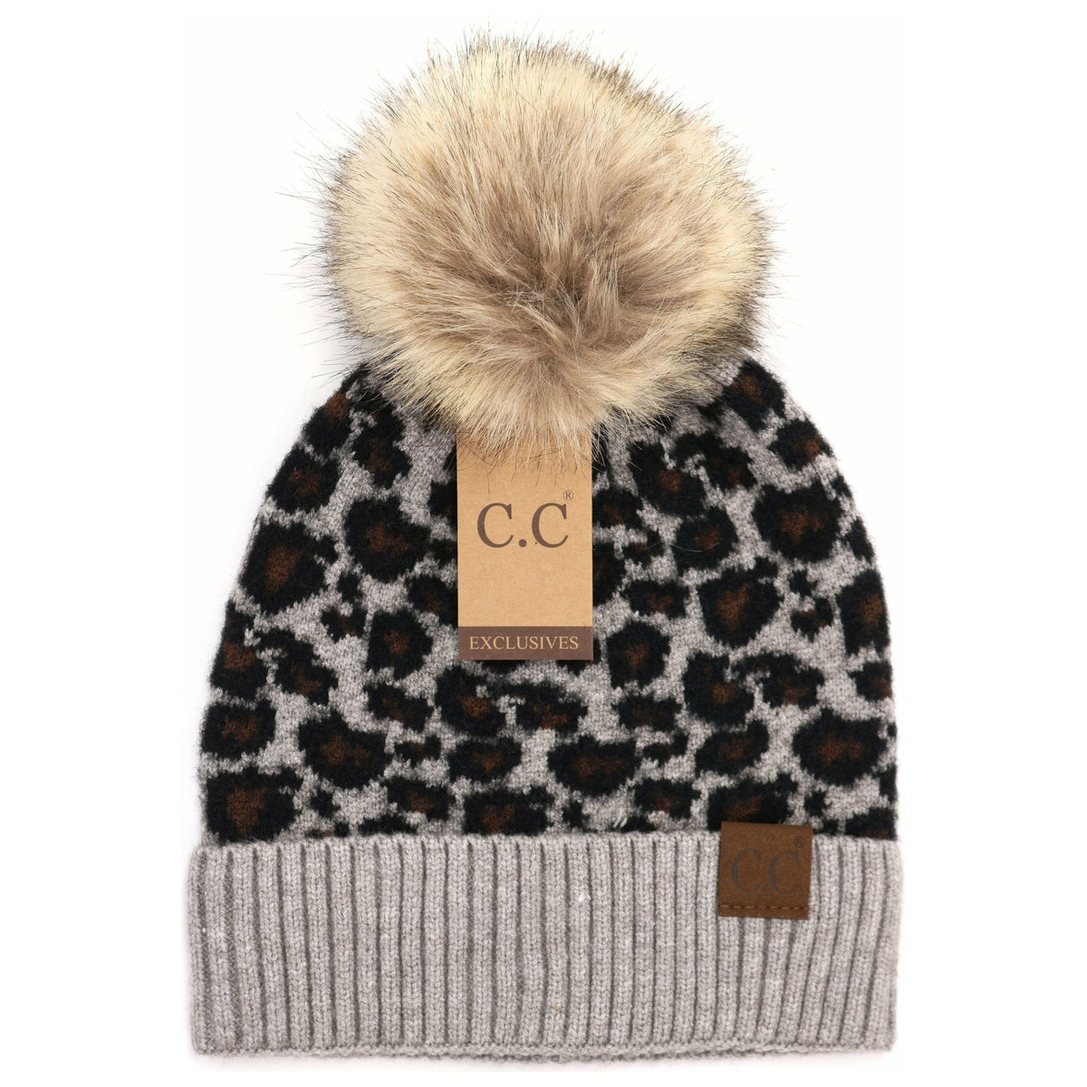 Animal Print Fur Pom CC Beanie HAT2315