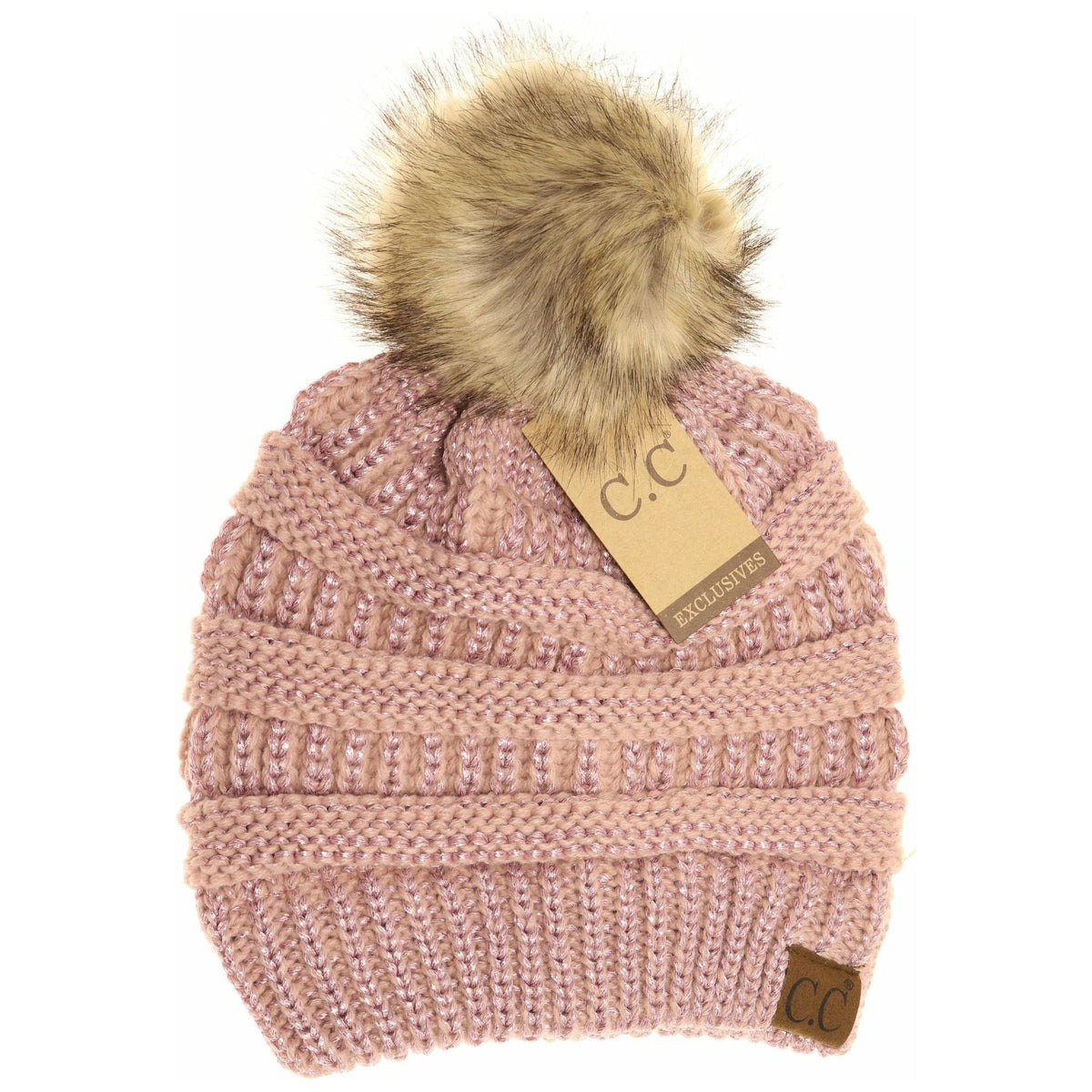Metallic Fur Pom CC Beanie HAT43MET