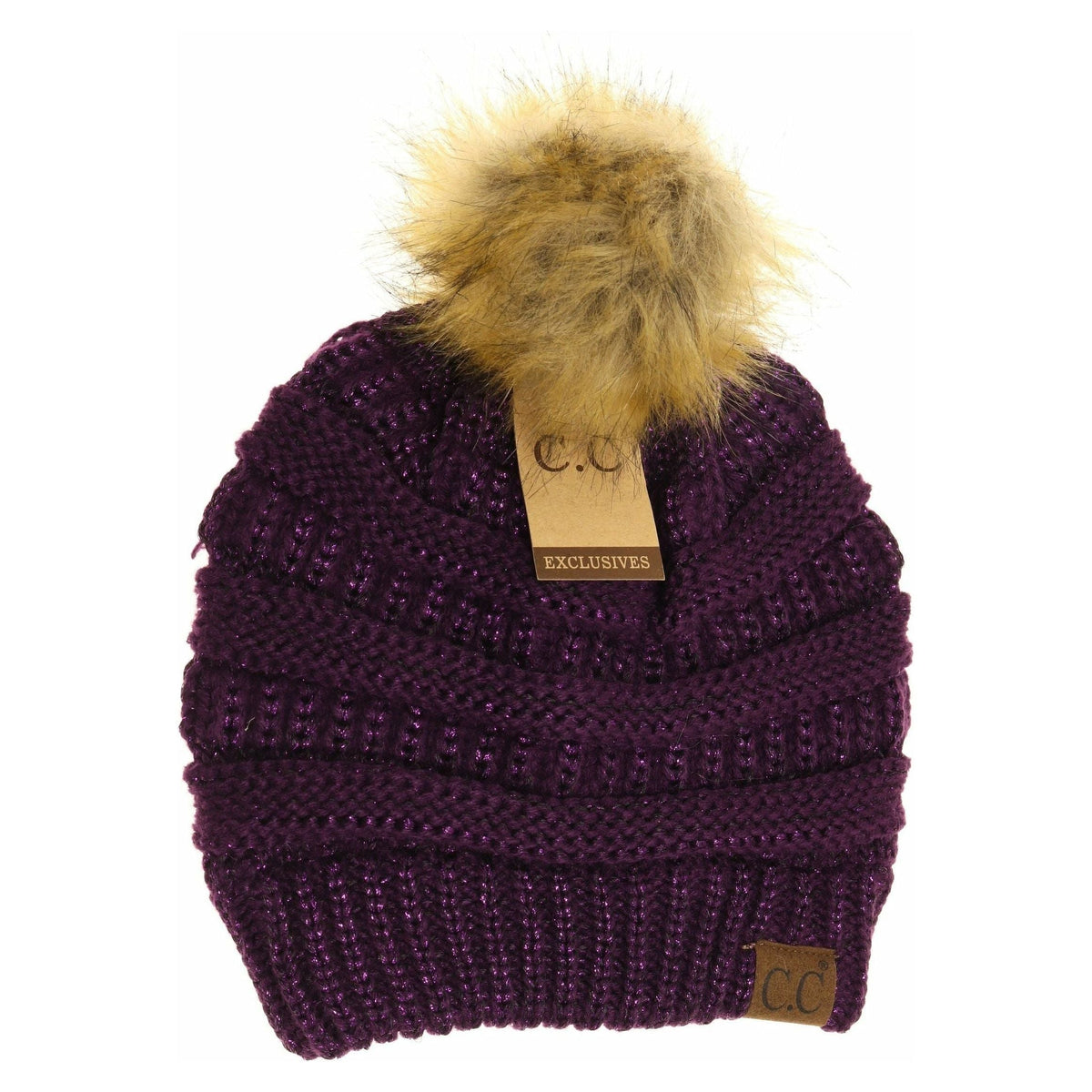Metallic Fur Pom CC Beanie HAT43MET