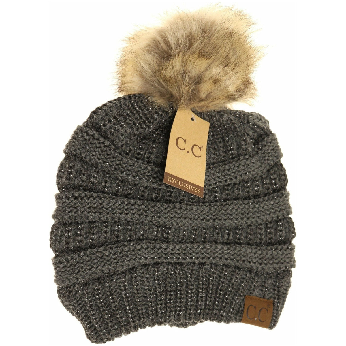 Metallic Fur Pom CC Beanie HAT43MET