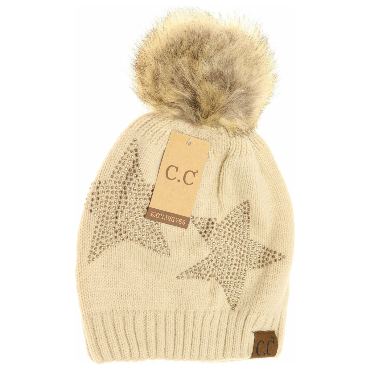 Rhinestone Star Fur Pom CC Beanie HAT501