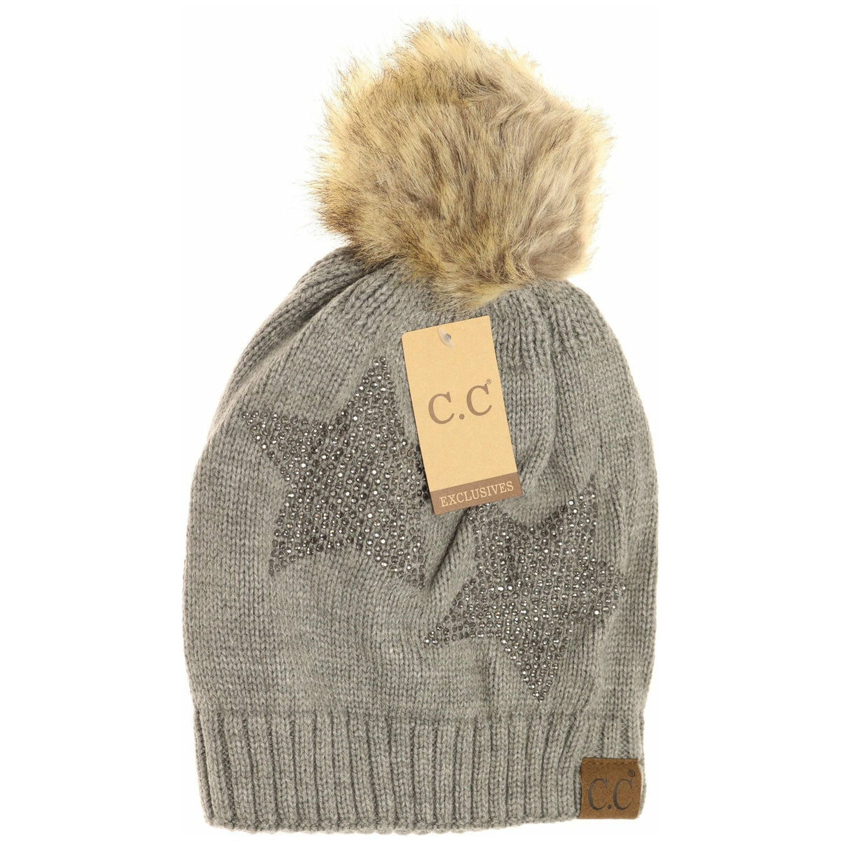 Rhinestone Star Fur Pom CC Beanie HAT501