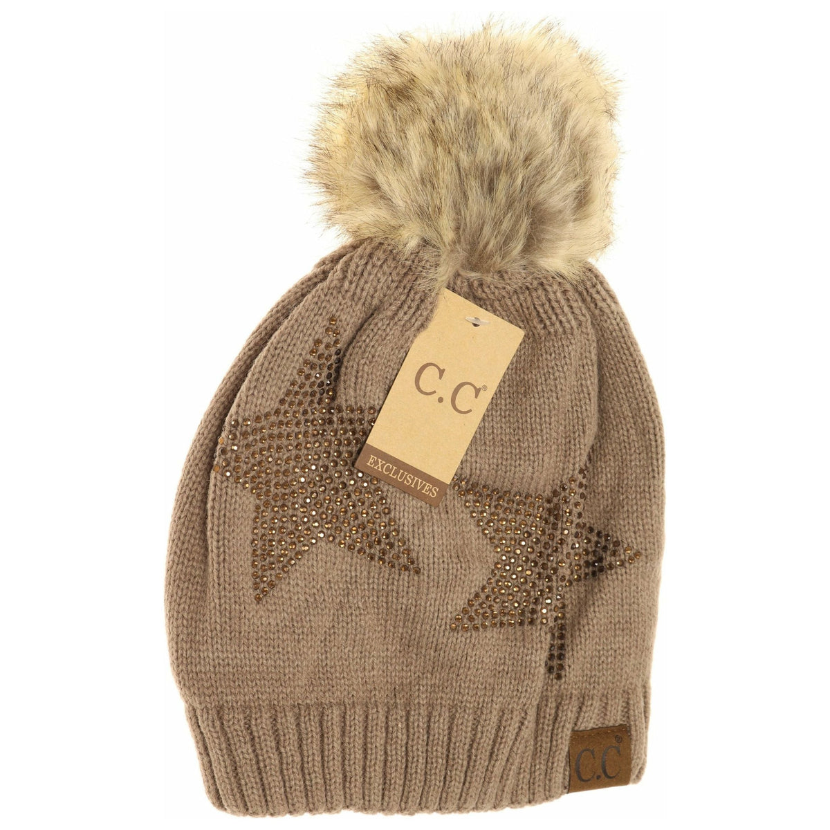 Rhinestone Star Fur Pom CC Beanie HAT501
