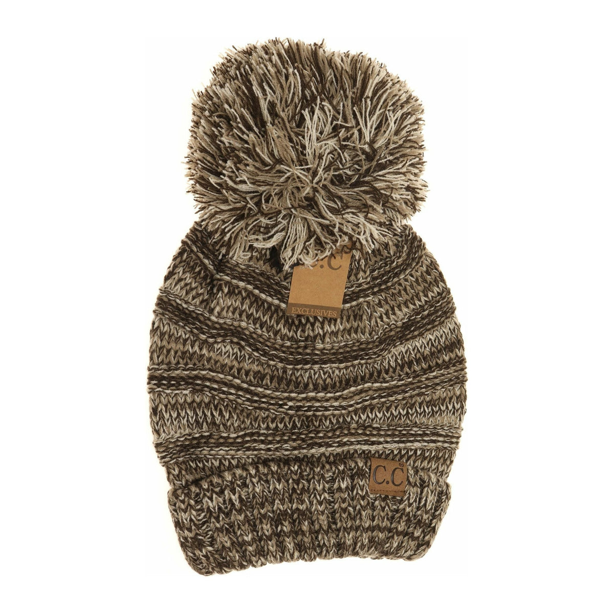 Tri-Color Slouchy Pom CC Beanie Hat6242Pom