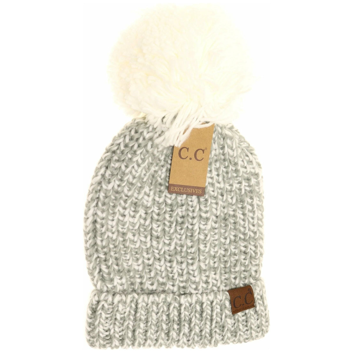 Two-Tone Thick Knit Pom CC Beanie Hat123A