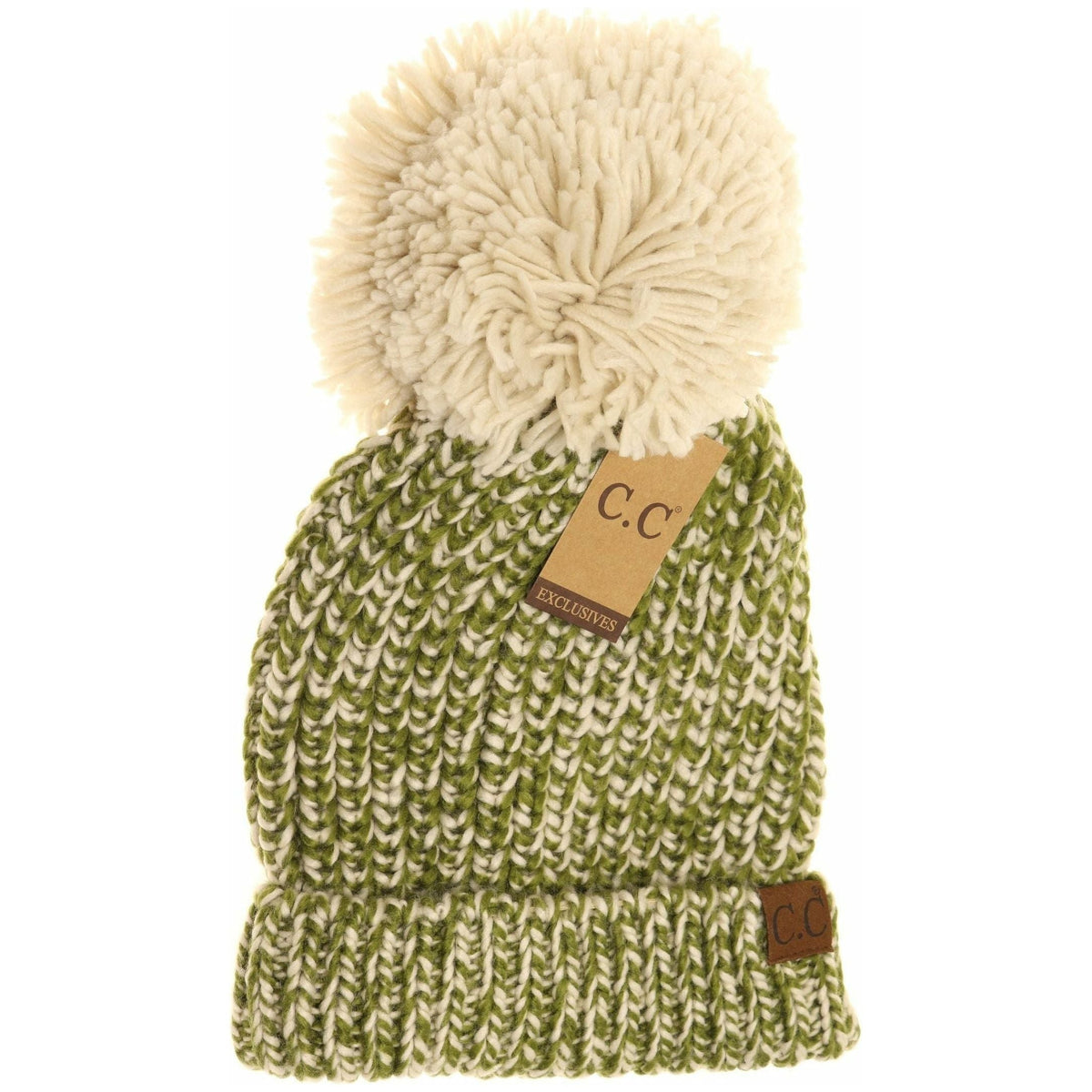 Two-Tone Thick Knit Pom CC Beanie Hat123A