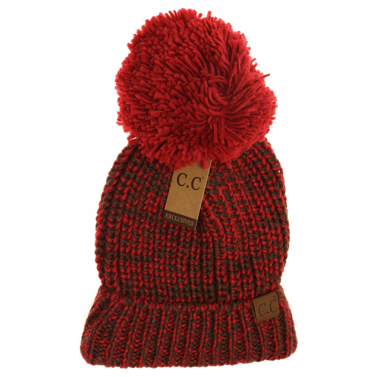 Two-Tone Thick Knit Pom CC Beanie Hat123A