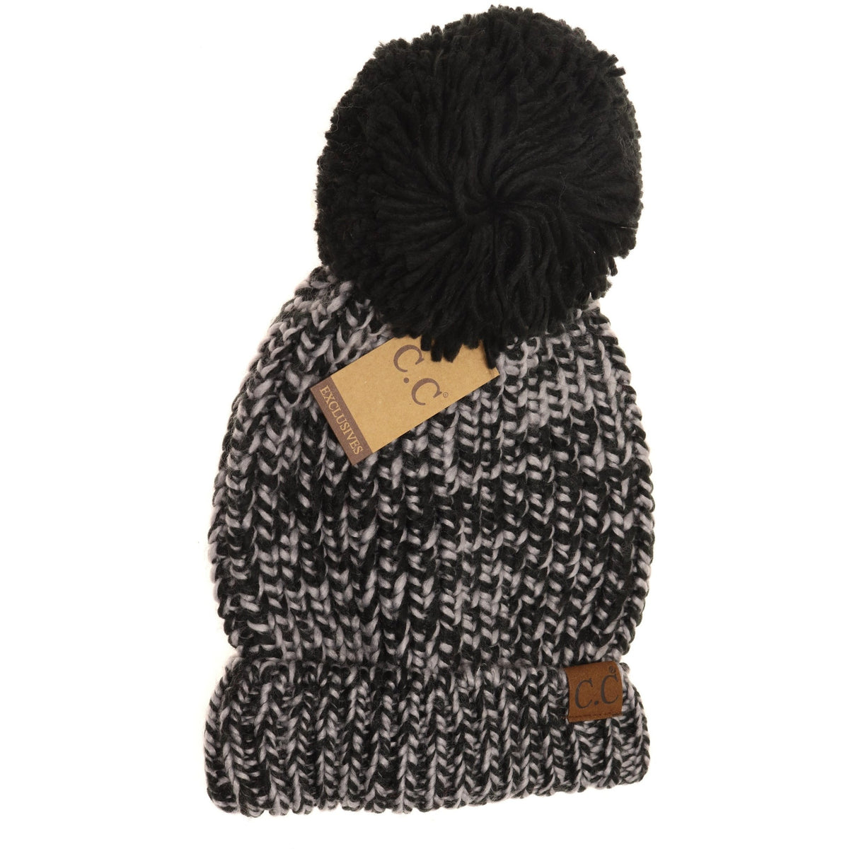 Two-Tone Thick Knit Pom CC Beanie Hat123A