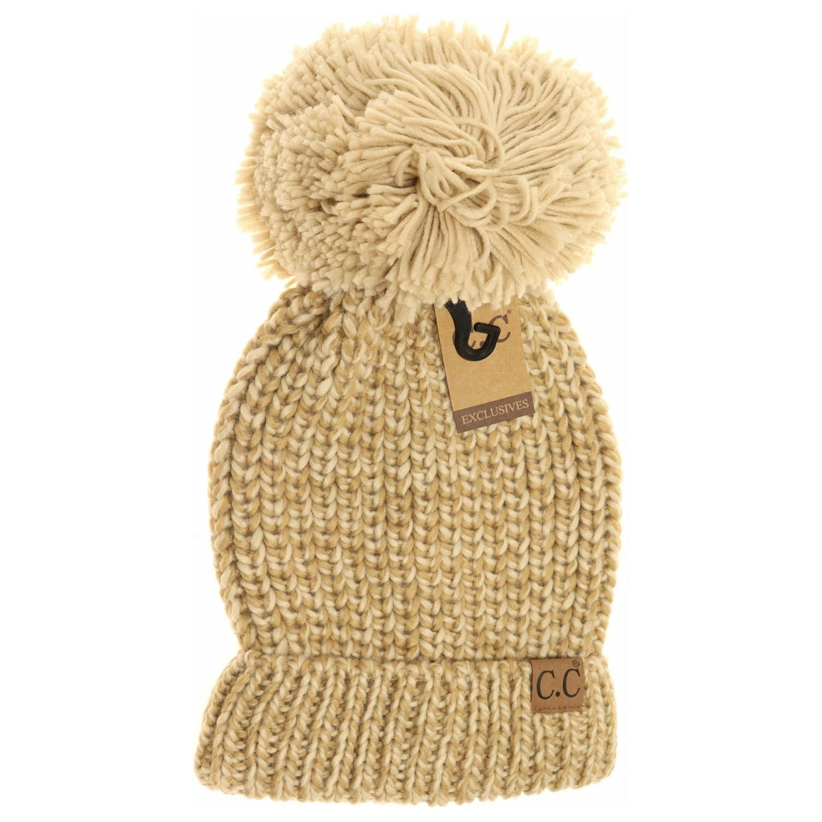 Two-Tone Thick Knit Pom CC Beanie Hat123A