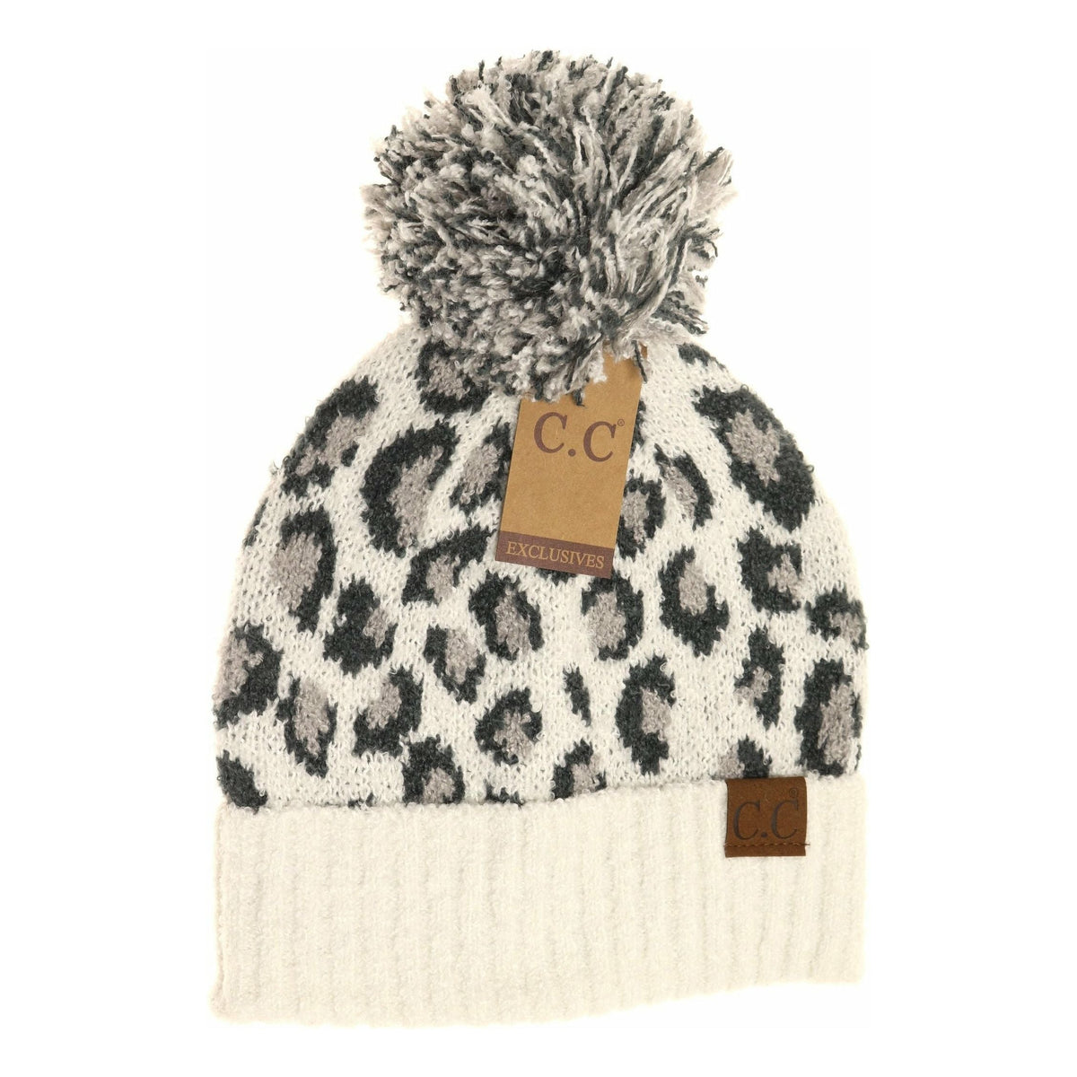 Leopard Boucle Knit POM CC Beanie HAT7001