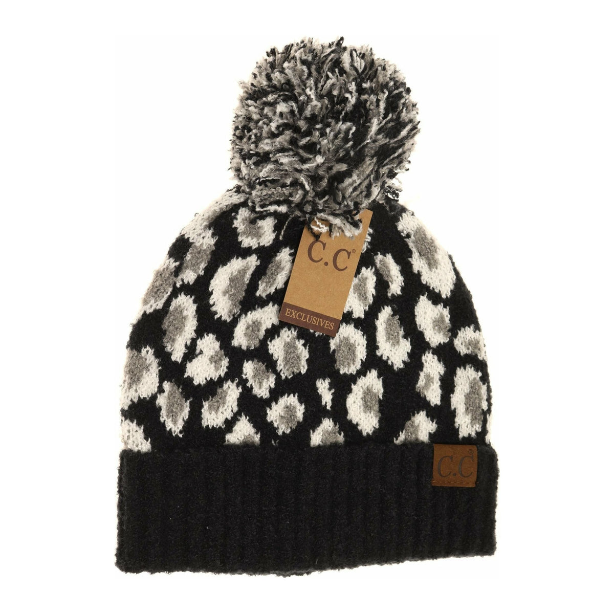 Leopard Boucle Knit POM CC Beanie HAT7001