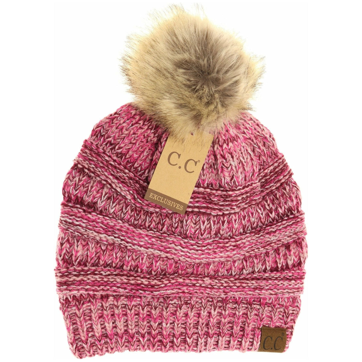 Four-Tone Fur Pom CC Beanie YJ816POMA