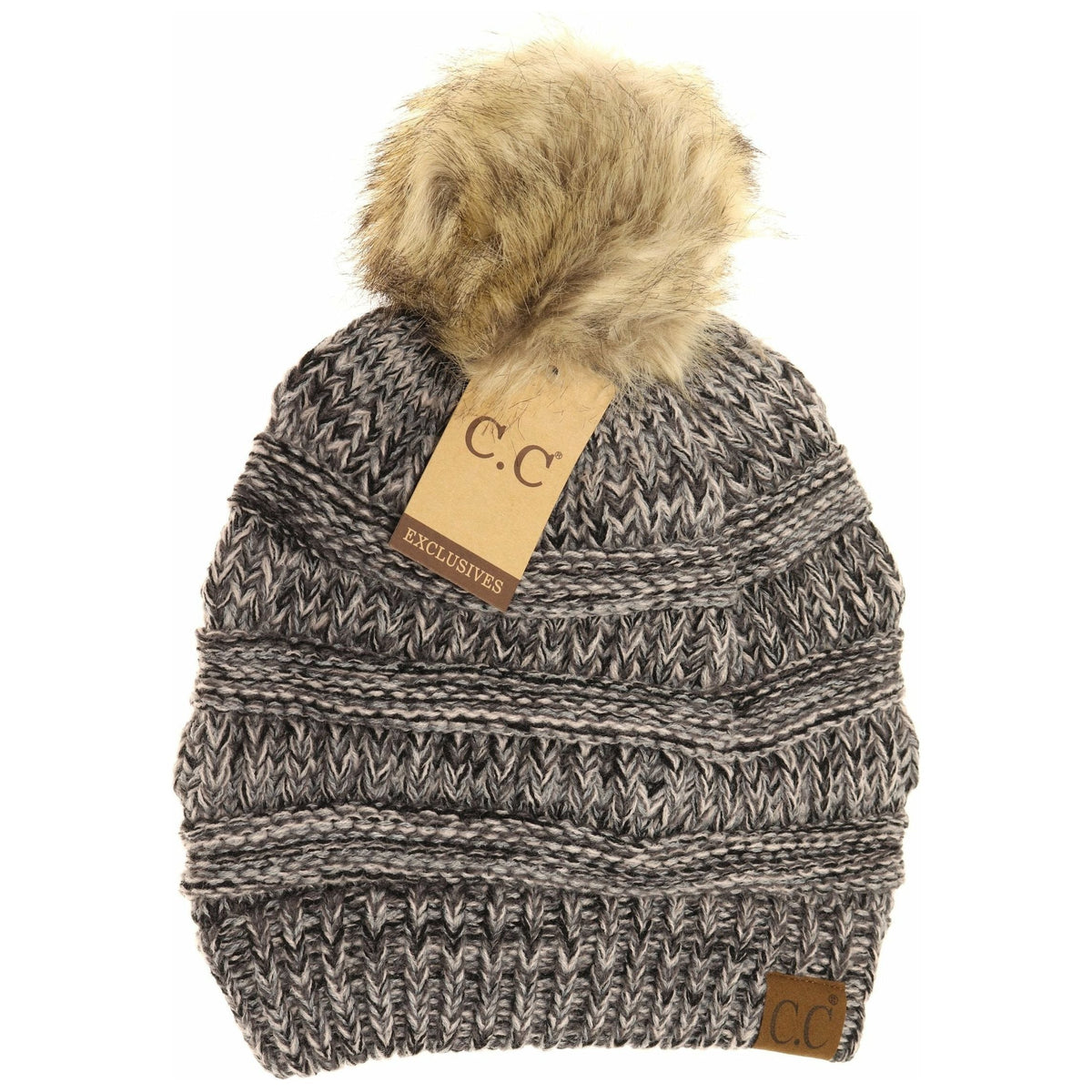 Four-Tone Fur Pom CC Beanie YJ816POMA