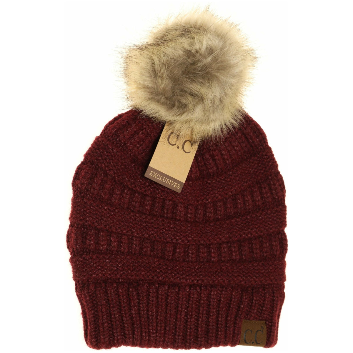 Mixed Soft Yarn Natural Pom Beanie HAT890POM