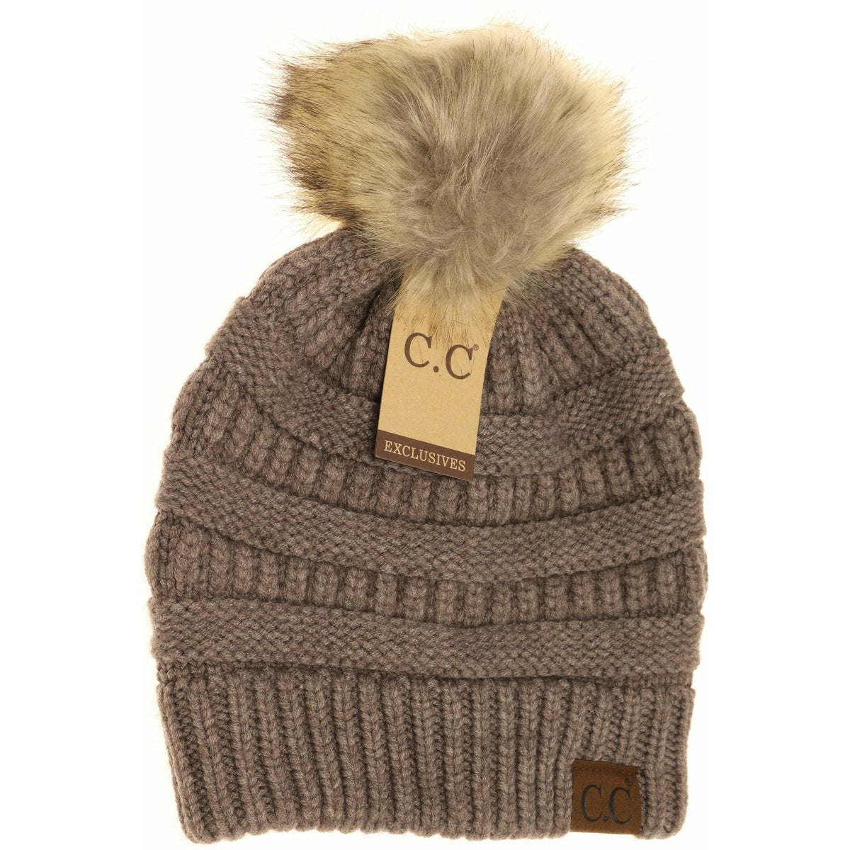 Mixed Soft Yarn Natural Pom Beanie HAT890POM