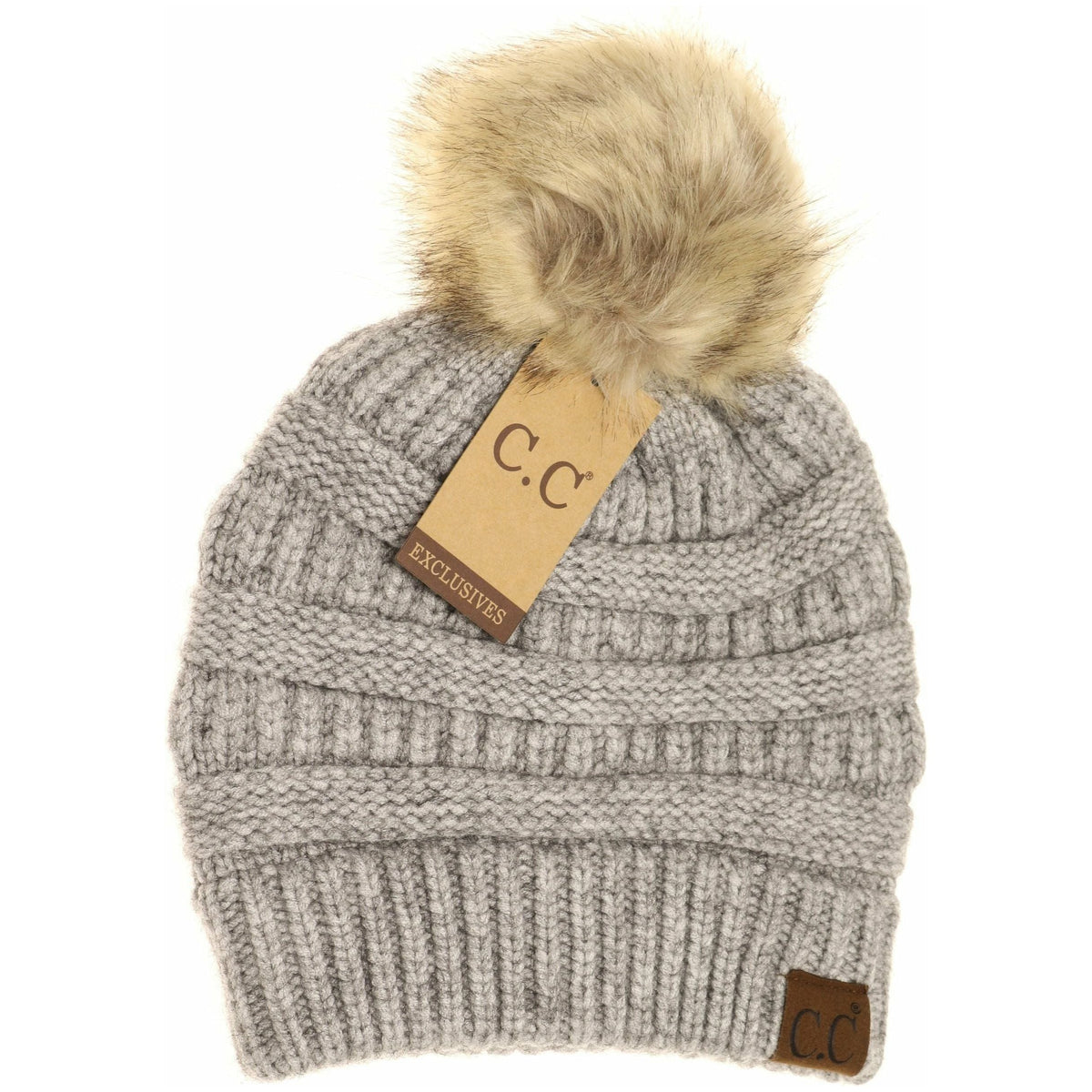 Mixed Soft Yarn Natural Pom Beanie HAT890POM
