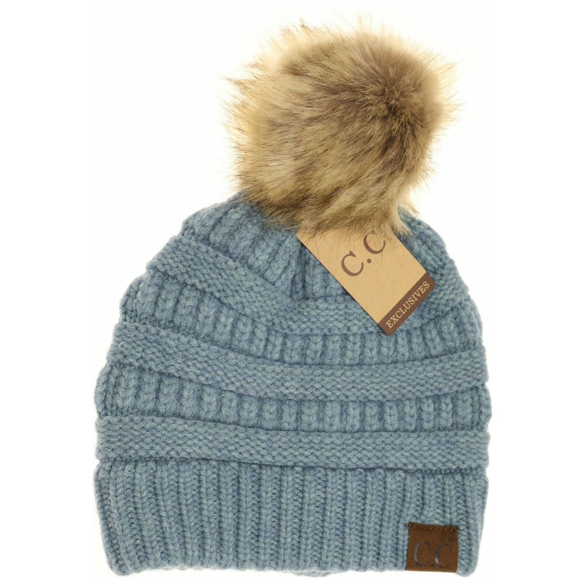 Mixed Soft Yarn Natural Pom Beanie HAT890POM