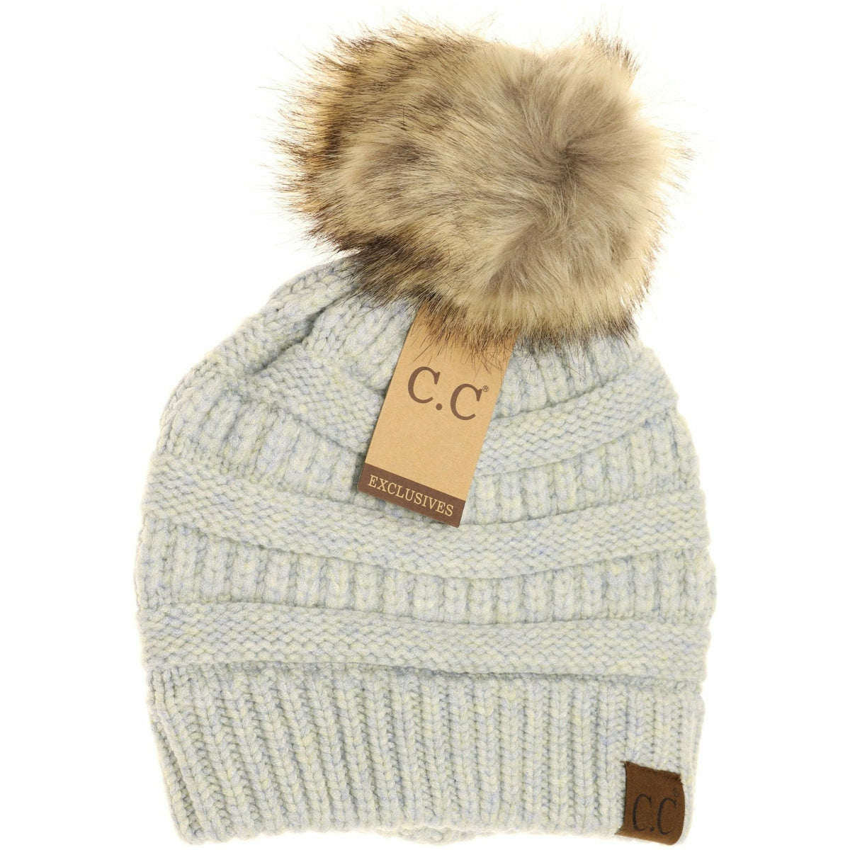 Mixed Soft Yarn Natural Pom Beanie HAT890POM