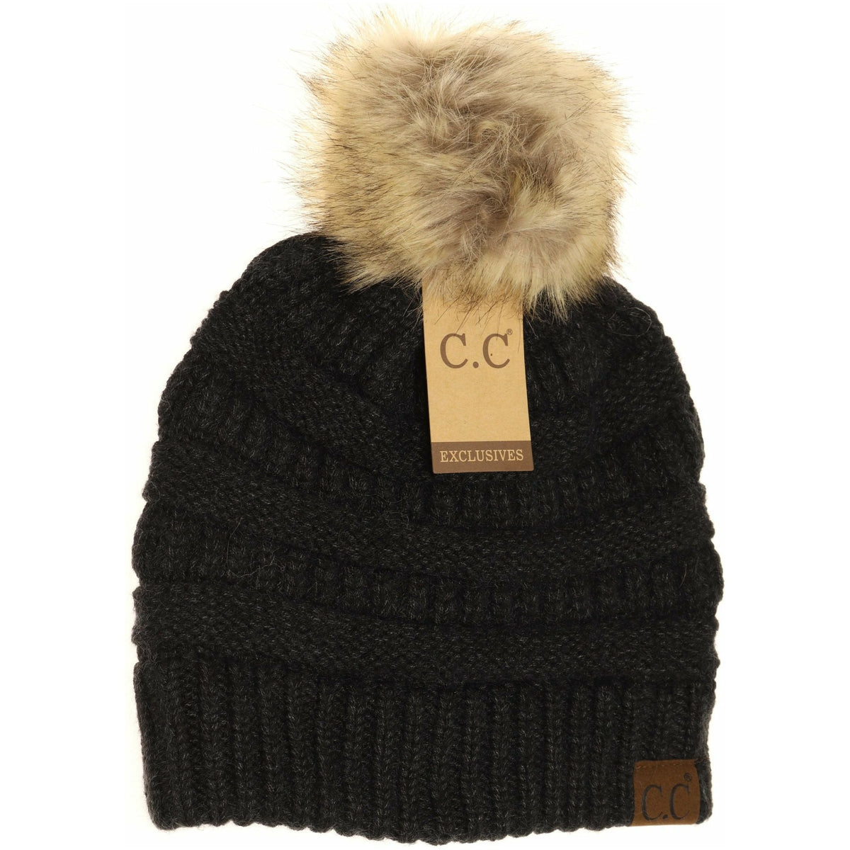 Mixed Soft Yarn Natural Pom Beanie HAT890POM