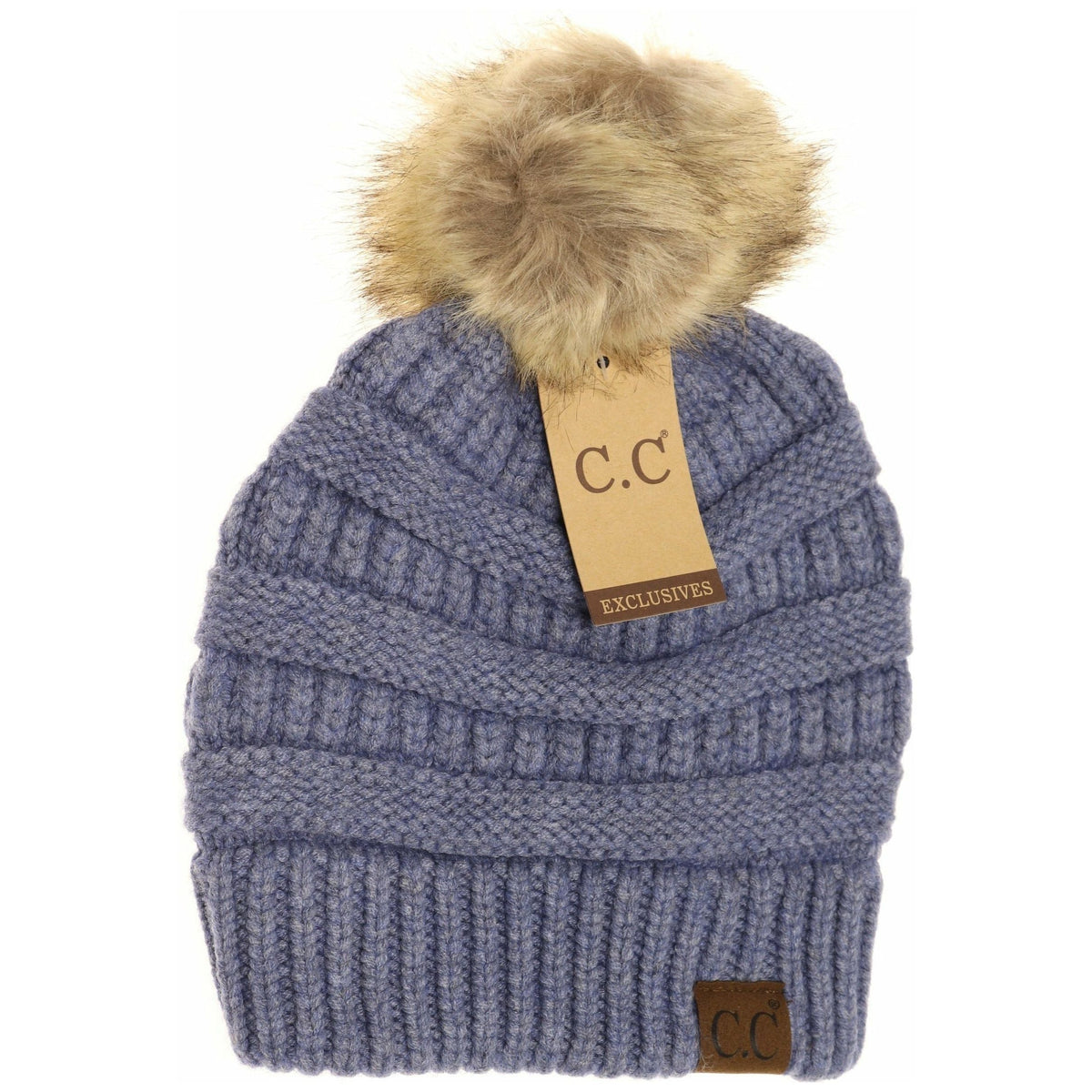 Mixed Soft Yarn Natural Pom Beanie HAT890POM